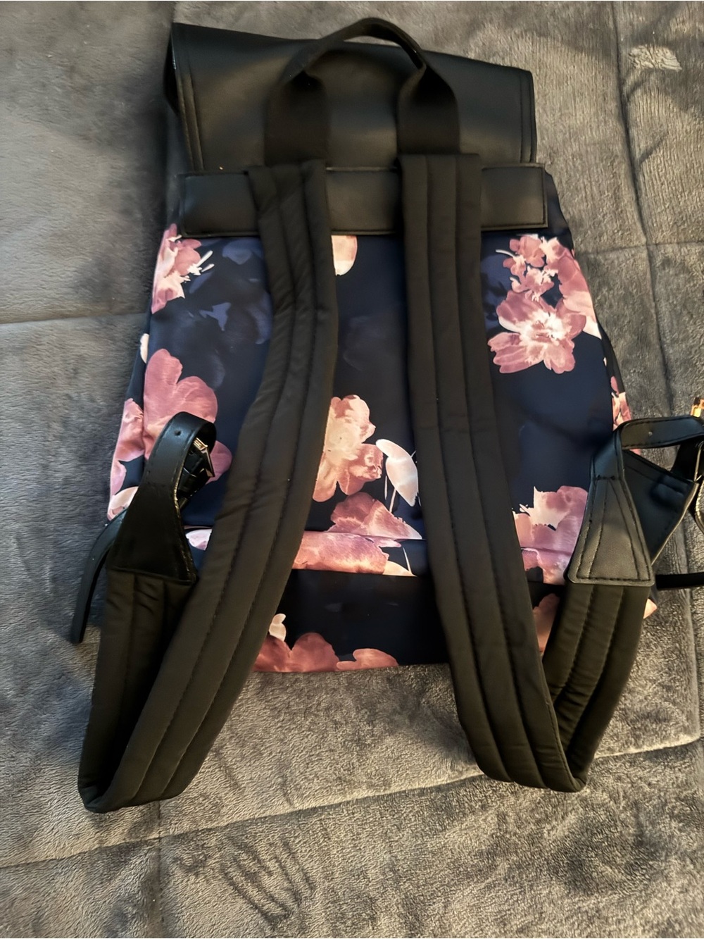 Victoria's Secret Black Floral Backpack with Pink Flowers - Picture 3 of 6